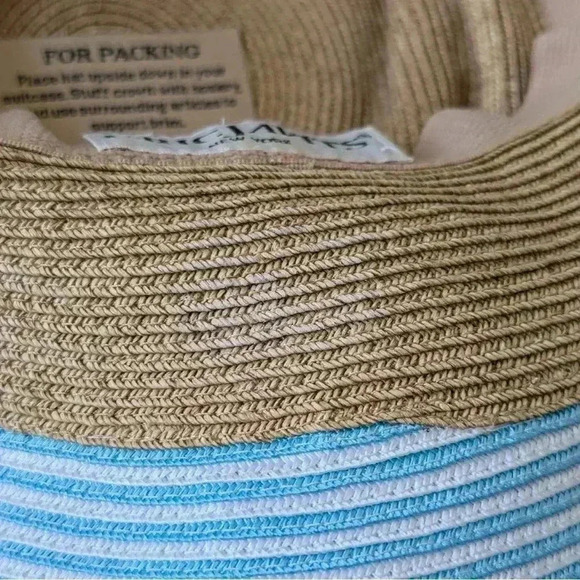 ERIC JAVITS Hampton Sun Hat Squishee Straw Packable Wide Brim Natural Gold Blue - Picture 9 of 12